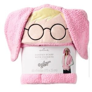 Hallmark nwt A Christmas Story Rabbit Ralphie's Pink Bunny Hooded Scarf Pockets